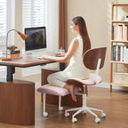 Chaise ergonomique Bestier Criss Cross, Chaise pivotante en cuir PU avec roulettes et bois courbé, Support lombaire pour le yoga et la méditation