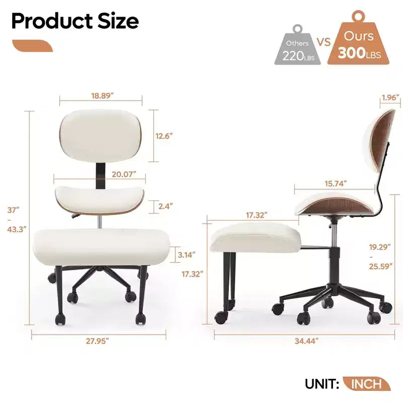 Chaise ergonomique Bestier Criss Cross, Chaise pivotante en cuir PU avec roulettes et bois courbé, Support lombaire pour le yoga et la méditation