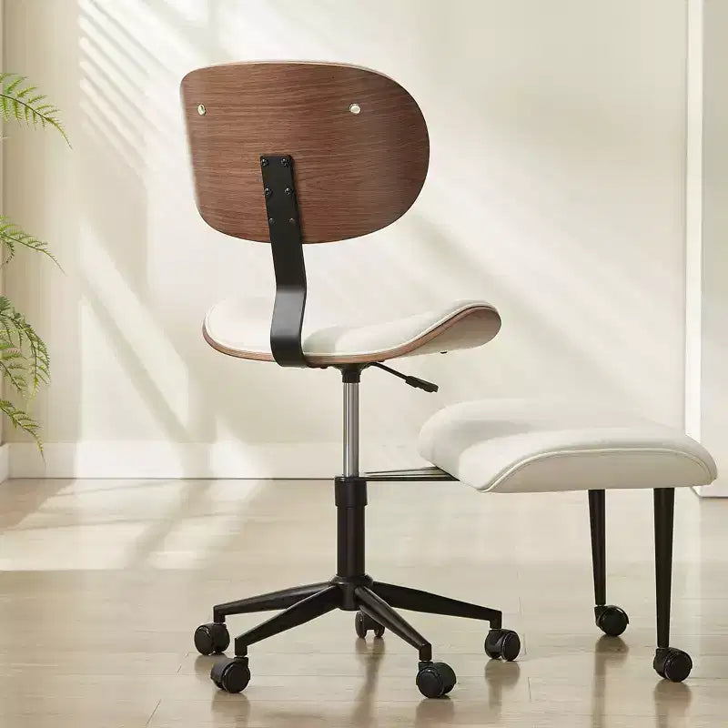 Chaise ergonomique Bestier Criss Cross, Chaise pivotante en cuir PU avec roulettes et bois courbé, Support lombaire pour le yoga et la méditation