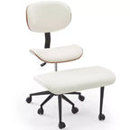 Chaise ergonomique Bestier Criss Cross, Chaise pivotante en cuir PU avec roulettes et bois courbé, Support lombaire pour le yoga et la méditation