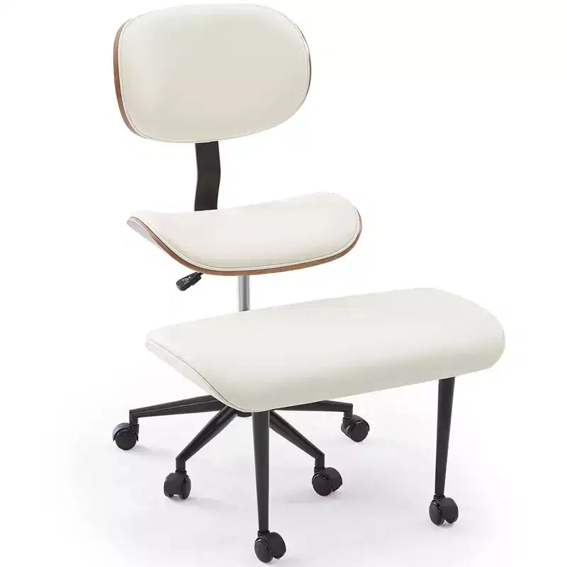 Chaise ergonomique Bestier Criss Cross, Chaise pivotante en cuir PU avec roulettes et bois courbé, Support lombaire pour le yoga et la méditation