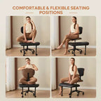 Chaise ergonomique Bestier Criss Cross, Chaise pivotante en cuir PU avec roulettes et bois courbé, Support lombaire pour le yoga et la méditation