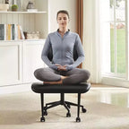 Chaise ergonomique Bestier Criss Cross, Chaise pivotante en cuir PU avec roulettes et bois courbé, Support lombaire pour le yoga et la méditation