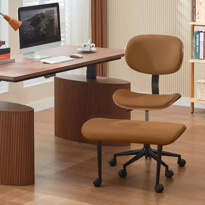Chaise ergonomique Bestier Criss Cross, Chaise pivotante en cuir PU avec roulettes et bois courbé, Support lombaire pour le yoga et la méditation