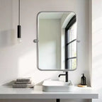 Lot de 2 miroirs muraux à suspendre en fer argenté, ronds et arqués, de 78,74 cm de haut x 60,96 cm de large