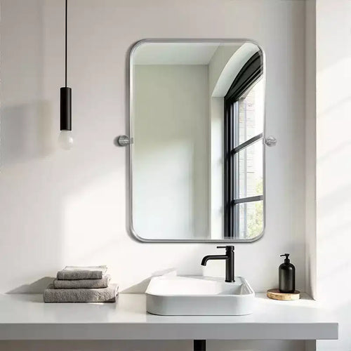 Lot de 2 miroirs muraux à suspendre en fer argenté, ronds et arqués, de 78,74 cm de haut x 60,96 cm de large