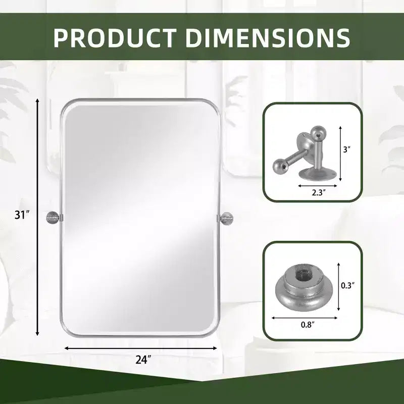 Lot de 2 miroirs muraux à suspendre en fer argenté, ronds et arqués, de 78,74 cm de haut x 60,96 cm de large