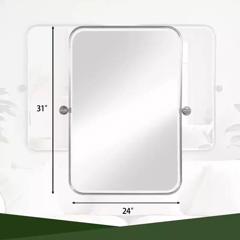Lot de 2 miroirs muraux à suspendre en fer argenté, ronds et arqués, de 78,74 cm de haut x 60,96 cm de large