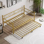 Lit de repos double avec lit gigogne, lit gigogne en métal, cadre de lit de jour, lattes métalliques robustes, pour salon, chambre à coucher, chambre d'amis, gain de place