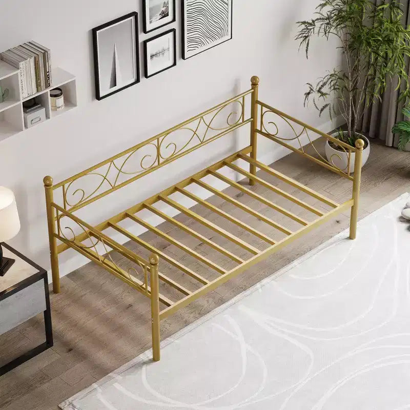 Lit de repos double avec lit gigogne, lit gigogne en métal, cadre de lit de jour, lattes métalliques robustes, pour salon, chambre à coucher, chambre d'amis, gain de place