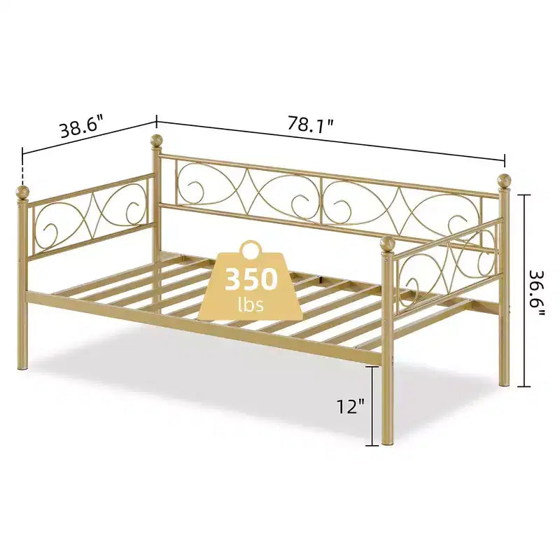 Lit de repos double avec lit gigogne, lit gigogne en métal, cadre de lit de jour, lattes métalliques robustes, pour salon, chambre à coucher, chambre d'amis, gain de place
