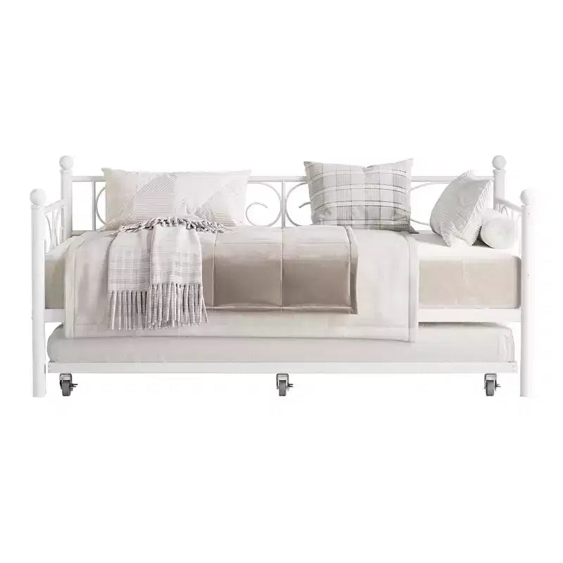 Lit de repos double avec lit gigogne, lit gigogne en métal, cadre de lit de jour, lattes métalliques robustes, pour salon, chambre à coucher, chambre d'amis, gain de place