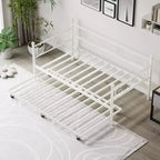 Lit de repos double avec lit gigogne, lit gigogne en métal, cadre de lit de jour, lattes métalliques robustes, pour salon, chambre à coucher, chambre d'amis, gain de place
