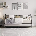Lit de repos double avec lit gigogne, lit gigogne en métal, cadre de lit de jour, lattes métalliques robustes, pour salon, chambre à coucher, chambre d'amis, gain de place