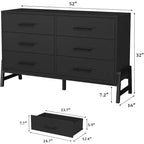 Commode de chambre à 6 tiroirs, 132 cm de large avec grand espace de rangement, commode de rangement autonome en bois pour salon, chambre à coucher