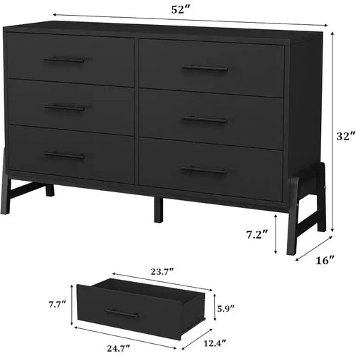 Commode de chambre à 6 tiroirs, 132 cm de large avec grand espace de rangement, commode de rangement autonome en bois pour salon, chambre à coucher