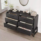 Commode de chambre à 6 tiroirs, 132 cm de large avec grand espace de rangement, commode de rangement autonome en bois pour salon, chambre à coucher