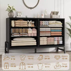 Commode de chambre à 6 tiroirs, 132 cm de large avec grand espace de rangement, commode de rangement autonome en bois pour salon, chambre à coucher