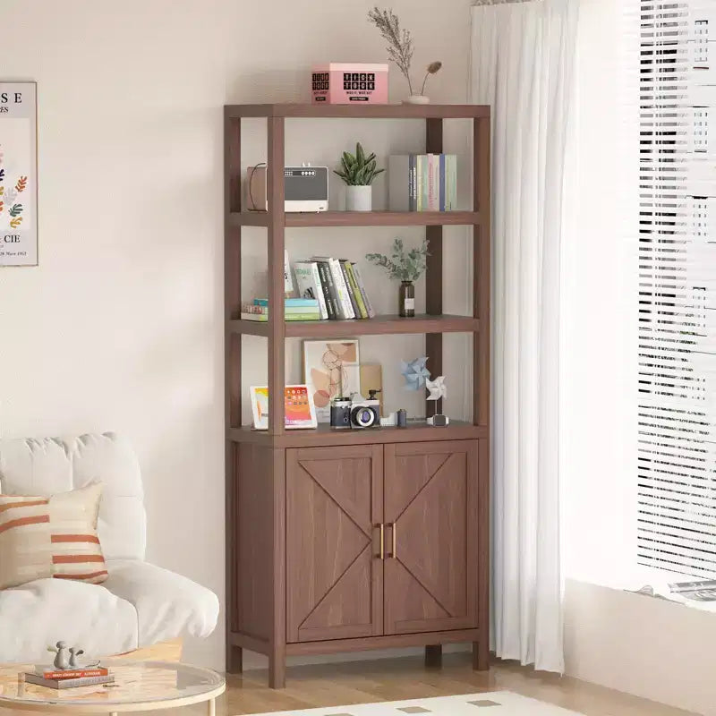TROPOW Bibliothèque avec Portes, Étagère de Rangement en Bois à 5 Niveaux, 180 cm de Haut avec Étagères Réglables, pour Livres et Objets