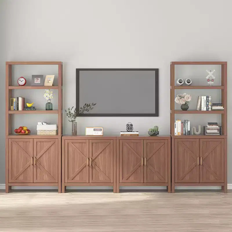TROPOW Bibliothèque avec Portes, Étagère de Rangement en Bois à 5 Niveaux, 180 cm de Haut avec Étagères Réglables, pour Livres et Objets