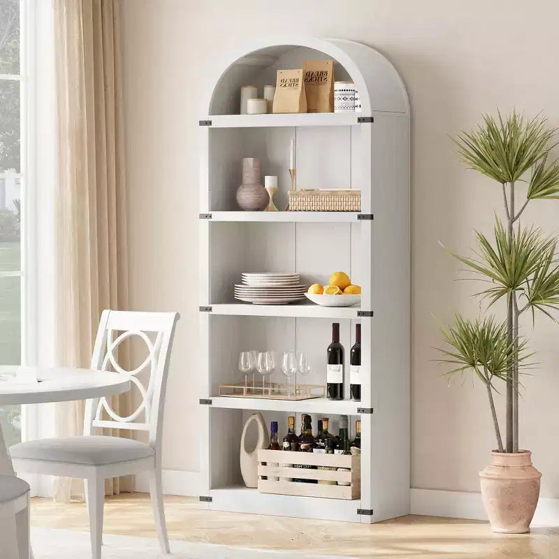 71.65 Bibliothèque avec portes Bibliothèque cintrée Bibliothèque haute Meuble de style rustique avec étagères Bibliothèques en bois pour bureau à domicile, salon