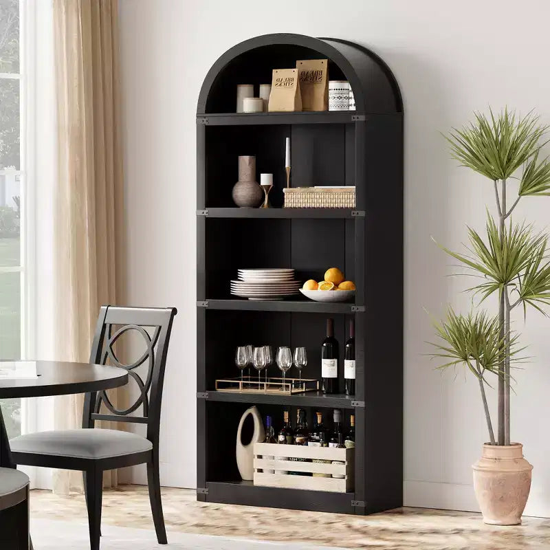 71.65 Bibliothèque avec portes Bibliothèque cintrée Bibliothèque haute Meuble de style rustique avec étagères Bibliothèques en bois pour bureau à domicile, salon