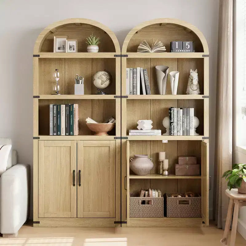 71.65 Bibliothèque avec portes Bibliothèque cintrée Bibliothèque haute Meuble de style rustique avec étagères Bibliothèques en bois pour bureau à domicile, salon