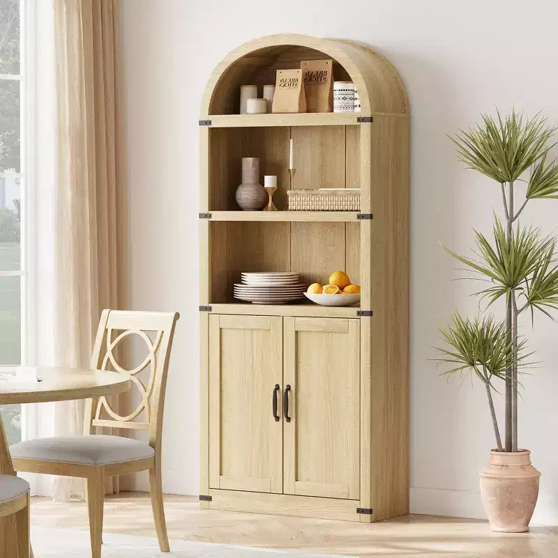 71.65 Bibliothèque avec portes Bibliothèque cintrée Bibliothèque haute Meuble de style rustique avec étagères Bibliothèques en bois pour bureau à domicile, salon