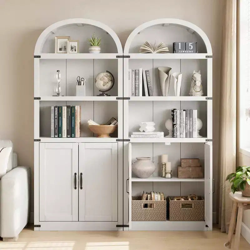 71.65 Bibliothèque avec portes Bibliothèque cintrée Bibliothèque haute Meuble de style rustique avec étagères Bibliothèques en bois pour bureau à domicile, salon