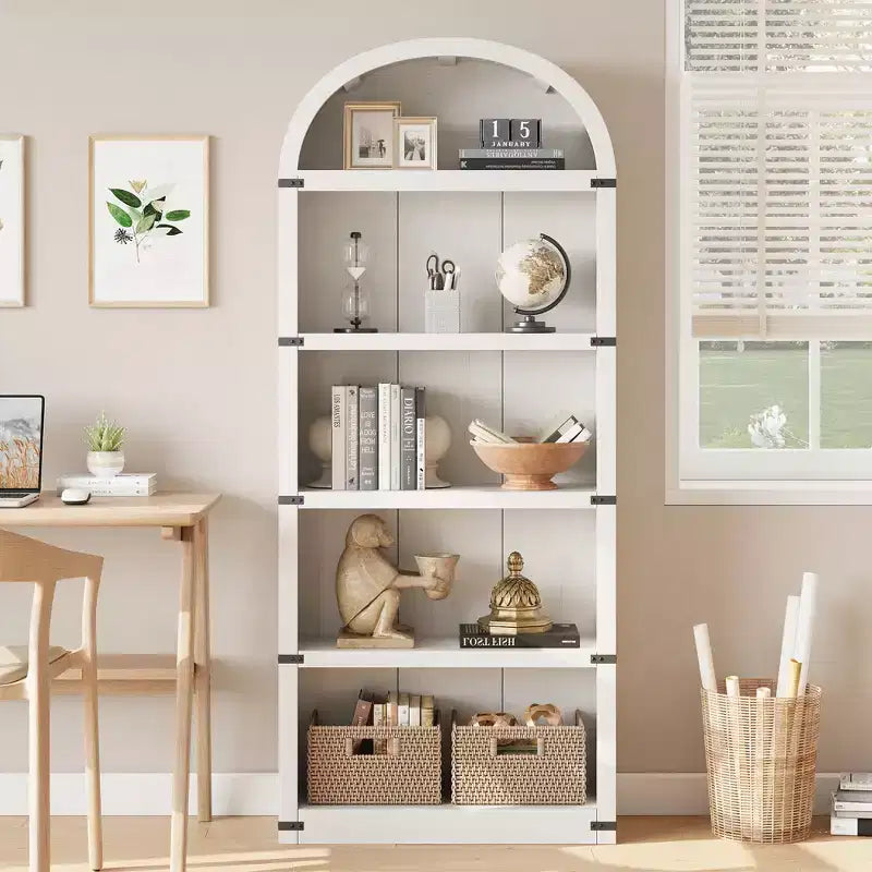71.65 Bibliothèque avec portes Bibliothèque cintrée Bibliothèque haute Meuble de style rustique avec étagères Bibliothèques en bois pour bureau à domicile, salon