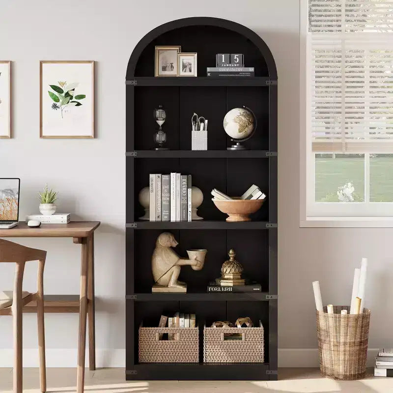 71.65 Bibliothèque avec portes Bibliothèque cintrée Bibliothèque haute Meuble de style rustique avec étagères Bibliothèques en bois pour bureau à domicile, salon