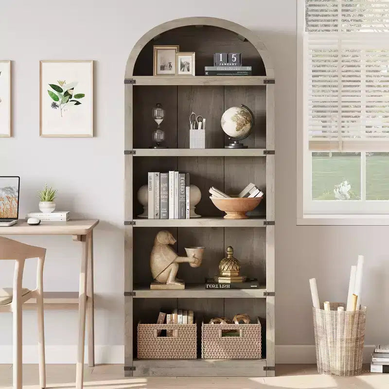 71.65 Bibliothèque avec portes Bibliothèque cintrée Bibliothèque haute Meuble de style rustique avec étagères Bibliothèques en bois pour bureau à domicile, salon