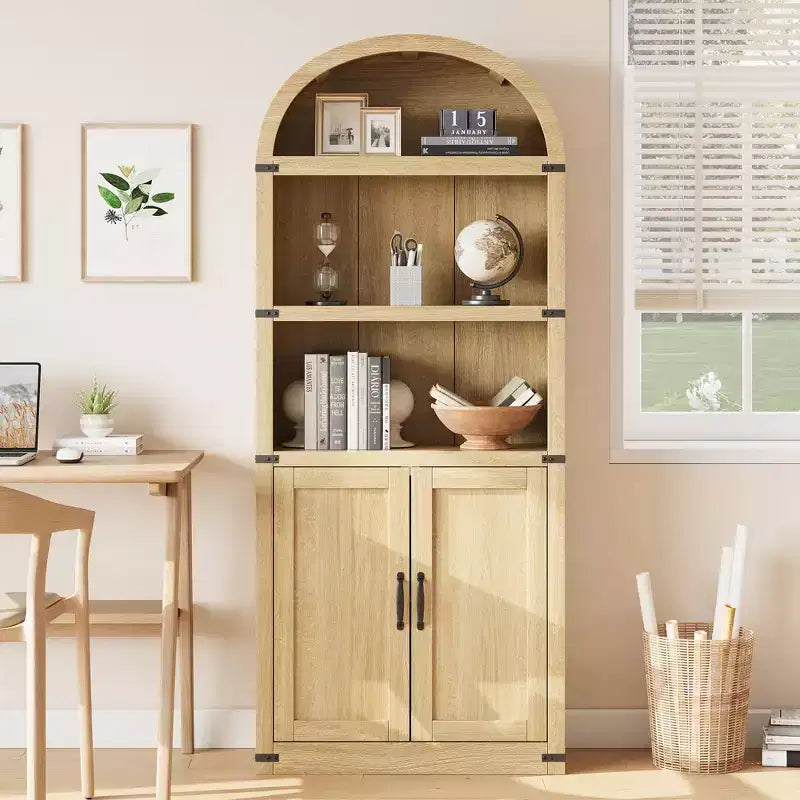 71.65 Bibliothèque avec portes Bibliothèque cintrée Bibliothèque haute Meuble de style rustique avec étagères Bibliothèques en bois pour bureau à domicile, salon