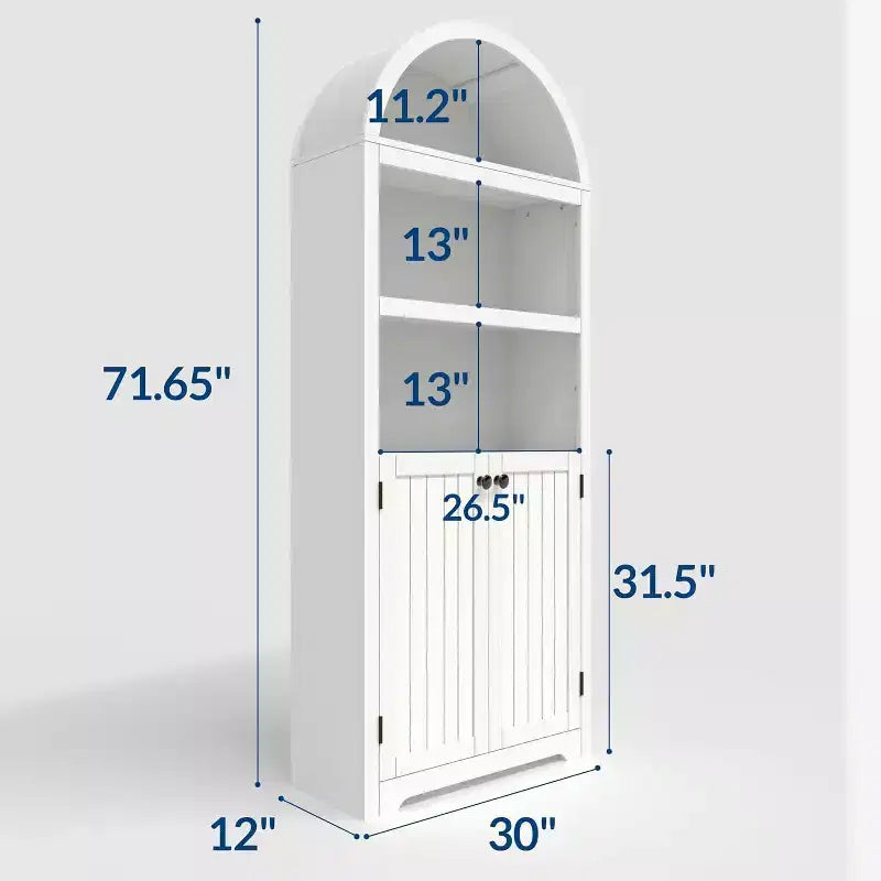 Acekool Armoire haute en bois à dessus cintré, bibliothèque à 5 étagères avec portes, buffet de rangement réglable pour salon et cuisine