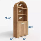 Acekool Armoire haute en bois à dessus cintré, bibliothèque à 5 étagères avec portes, buffet de rangement réglable pour salon et cuisine