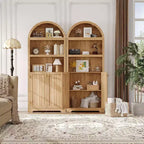 Acekool Armoire haute en bois à dessus cintré, bibliothèque à 5 étagères avec portes, buffet de rangement réglable pour salon et cuisine