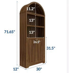 Acekool Armoire haute en bois à dessus cintré, bibliothèque à 5 étagères avec portes, buffet de rangement réglable pour salon et cuisine