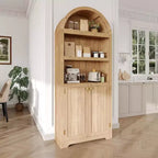 Acekool Armoire haute en bois à dessus cintré, bibliothèque à 5 étagères avec portes, buffet de rangement réglable pour salon et cuisine