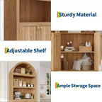 Acekool Armoire haute en bois à dessus cintré, bibliothèque à 5 étagères avec portes, buffet de rangement réglable pour salon et cuisine