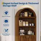 Acekool Armoire haute en bois à dessus cintré, bibliothèque à 5 étagères avec portes, buffet de rangement réglable pour salon et cuisine