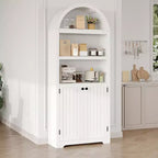 Acekool Armoire haute en bois à dessus cintré, bibliothèque à 5 étagères avec portes, buffet de rangement réglable pour salon et cuisine