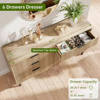 COZONY Commode à 6 tiroirs 59, Meuble cannelé moderne avec poignées métalliques, Rangement en bois pour chambre/salon