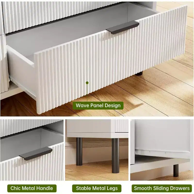 COZONY Commode à 6 tiroirs 59, Meuble cannelé moderne avec poignées métalliques, Rangement en bois pour chambre/salon