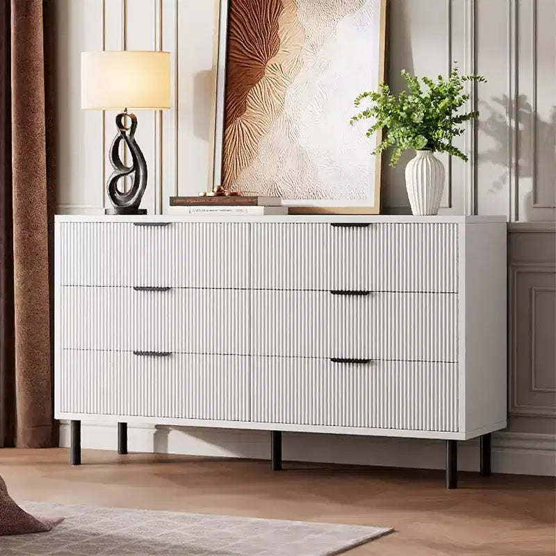 COZONY Commode à 6 tiroirs 59, Meuble cannelé moderne avec poignées métalliques, Rangement en bois pour chambre/salon
