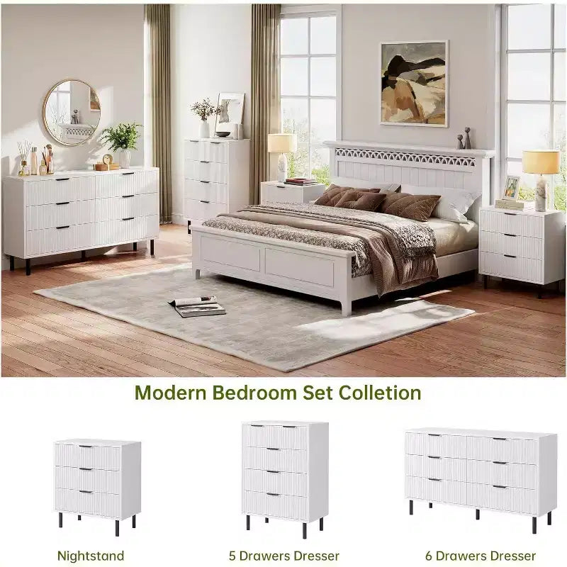 COZONY Commode à 6 tiroirs 59, Meuble cannelé moderne avec poignées métalliques, Rangement en bois pour chambre/salon
