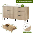 COZONY Commode à 6 tiroirs 59, Meuble cannelé moderne avec poignées métalliques, Rangement en bois pour chambre/salon