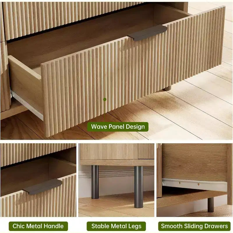 COZONY Commode à 6 tiroirs 59, Meuble cannelé moderne avec poignées métalliques, Rangement en bois pour chambre/salon