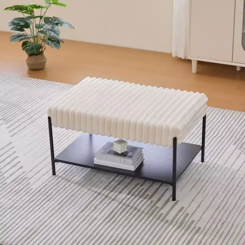 Ottoman rembourré de 30,7 po de large, banc de chambre pour le pied de lit, tabouret repose-pieds avec étagère de rangement ouverte pour couloir, salon, chambre à coucher