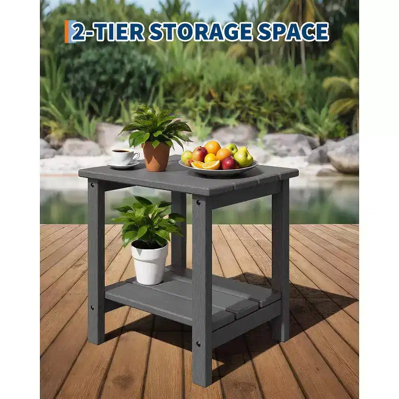 Table d'appoint d'extérieur à 2 niveaux - Table de patio en PEHD résistante aux intempéries pour piscine et terrasse