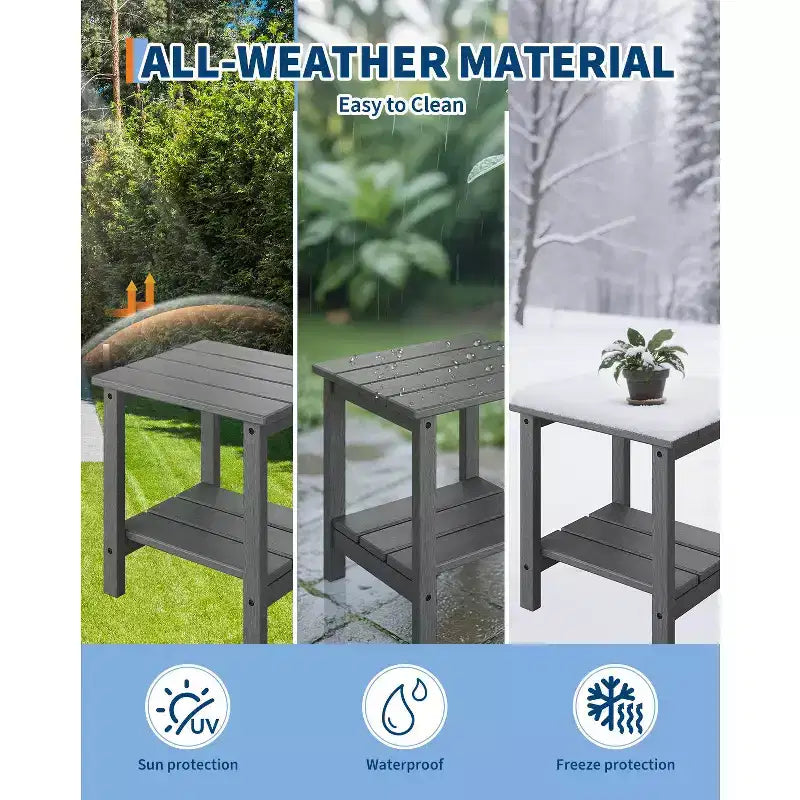 Table d'appoint d'extérieur à 2 niveaux - Table de patio en PEHD résistante aux intempéries pour piscine et terrasse